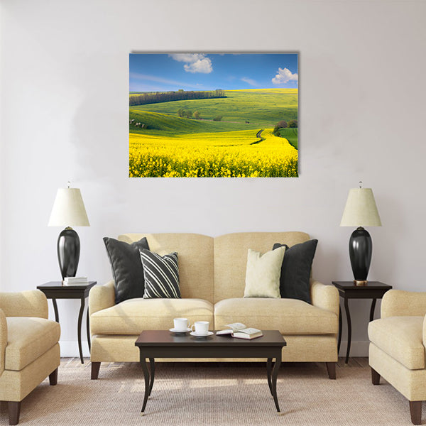 Panoramic landscape of colorful yellow green hills Multi Panel Canvas Wall Art
