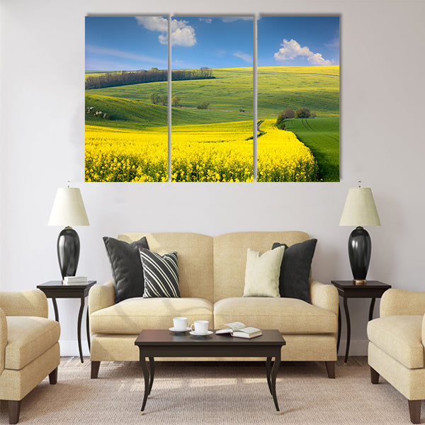 Panoramic landscape of colorful yellow green hills Multi Panel Canvas Wall Art