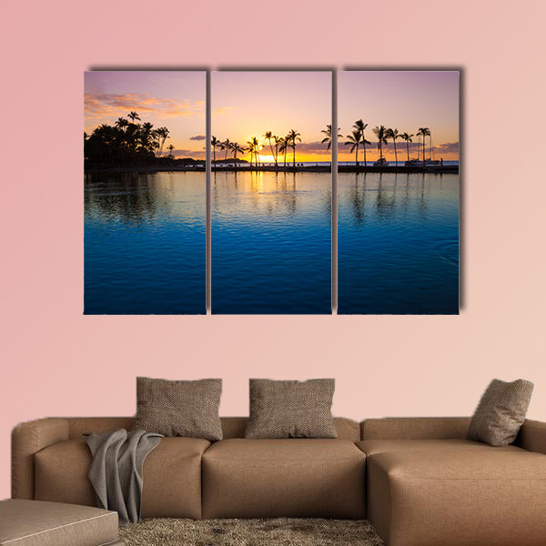Beautiful sunset on Hawaiian beach, Big Island Multi panel canvas wall art