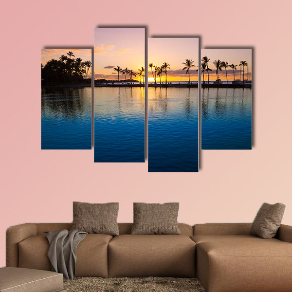 Beautiful sunset on Hawaiian beach, Big Island Multi panel canvas wall art