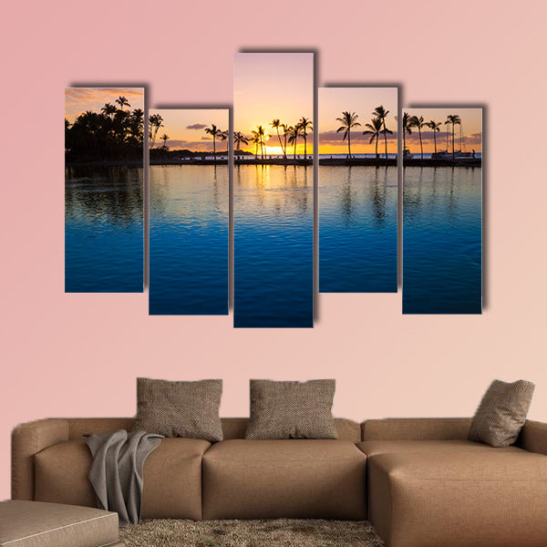 Beautiful sunset on Hawaiian beach, Big Island Multi panel canvas wall art