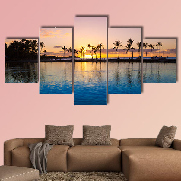 Beautiful sunset on Hawaiian beach, Big Island Multi panel canvas wall art