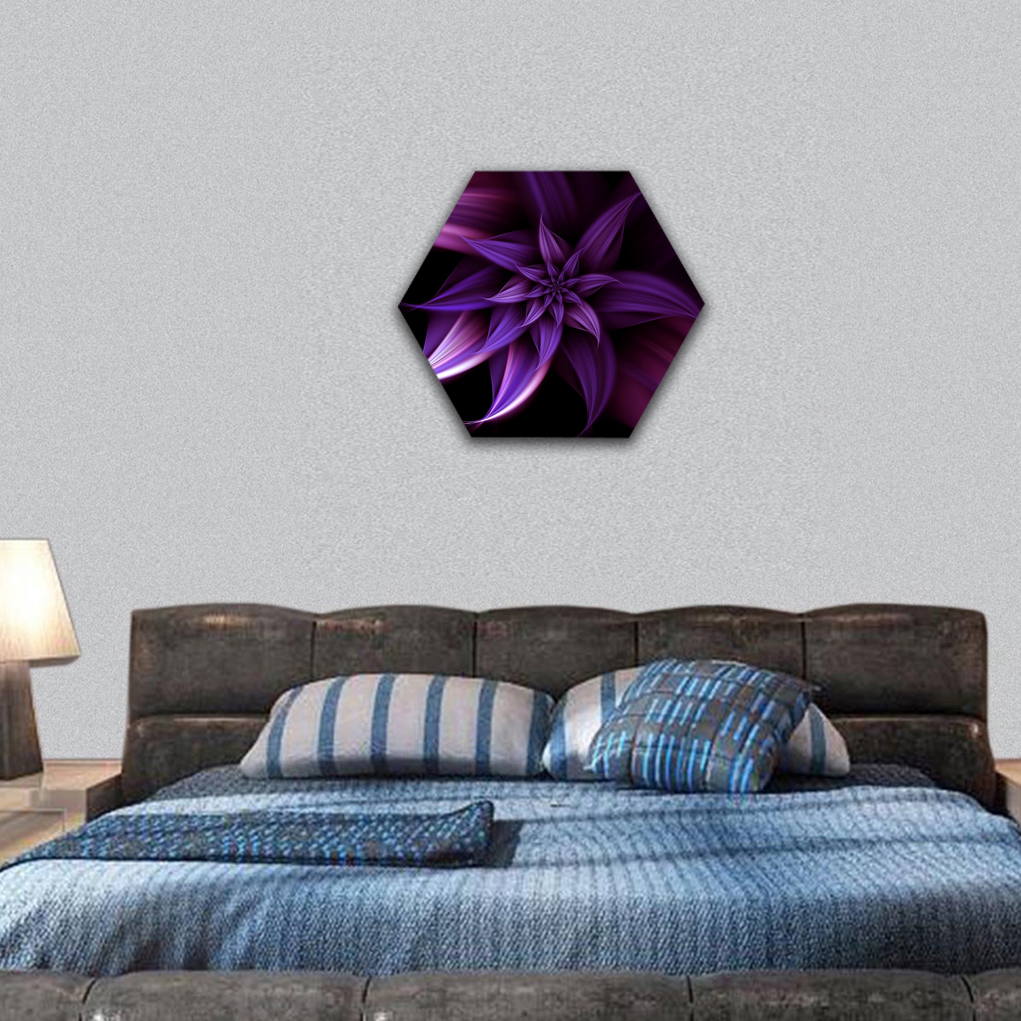 Abstract illustration of elegant fantasy flower hexagonal canvas wall art