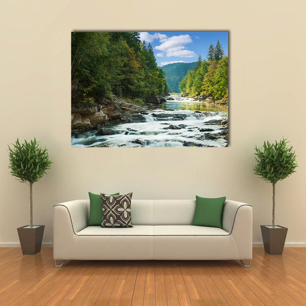 mountain river with waterfall multi panel canvas wall art