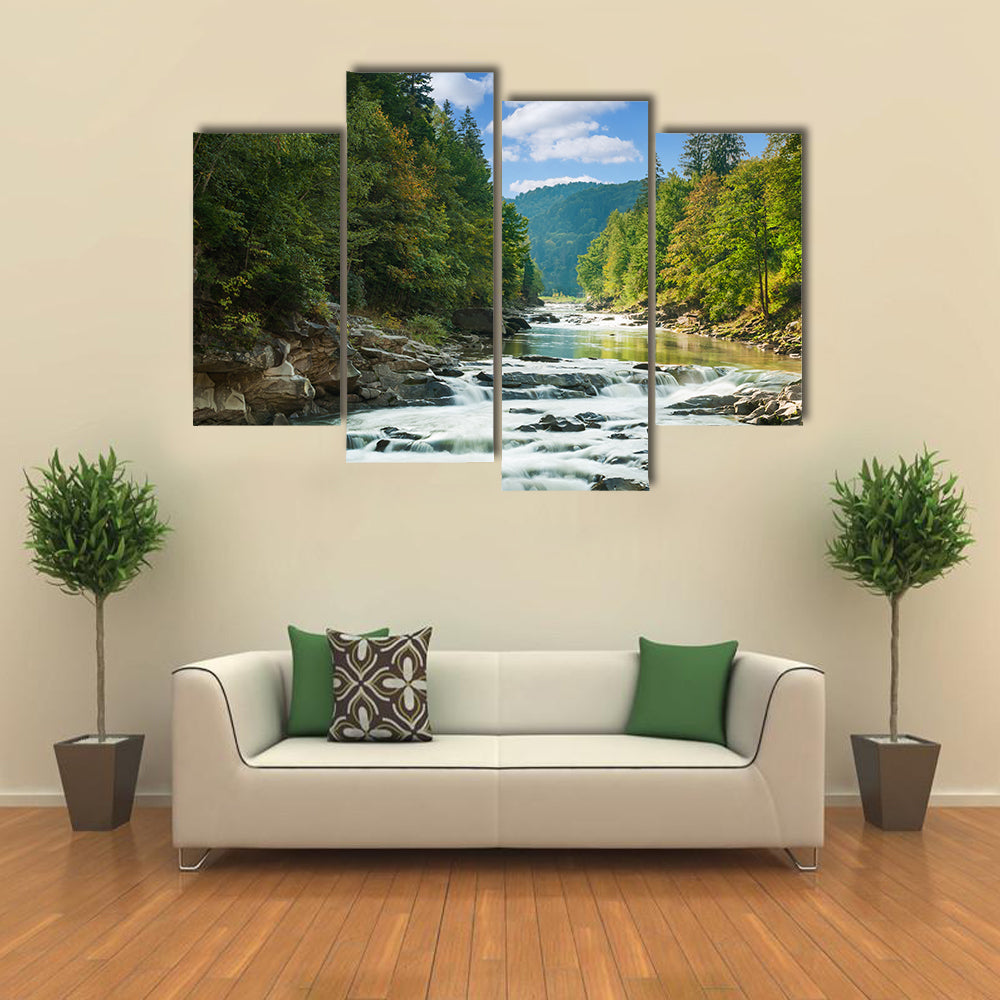 mountain river with waterfall multi panel canvas wall art