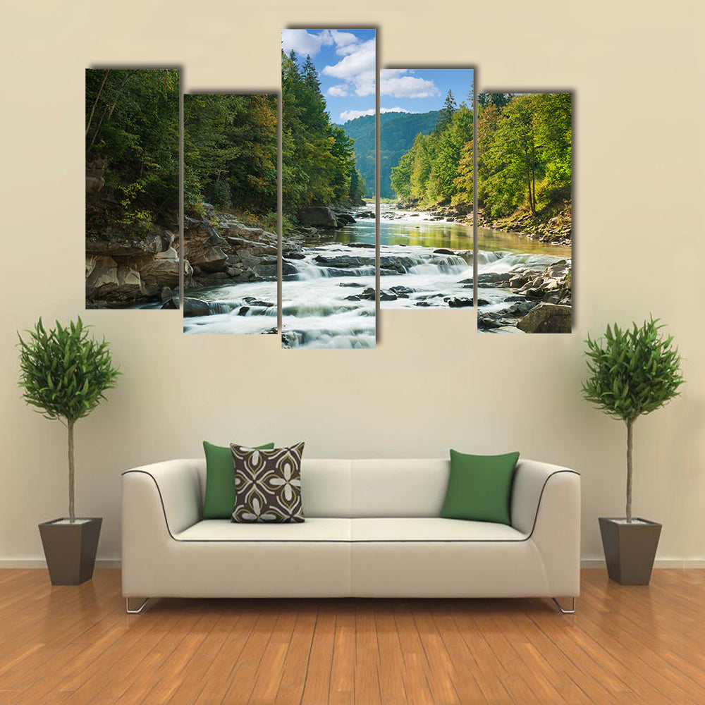 mountain river with waterfall multi panel canvas wall art