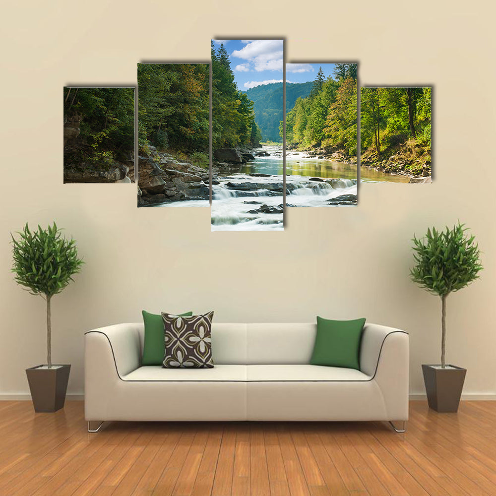 mountain river with waterfall multi panel canvas wall art