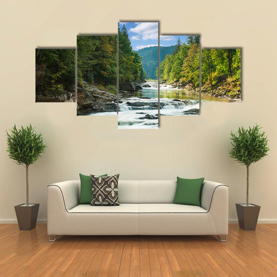 mountain river with waterfall multi panel canvas wall art