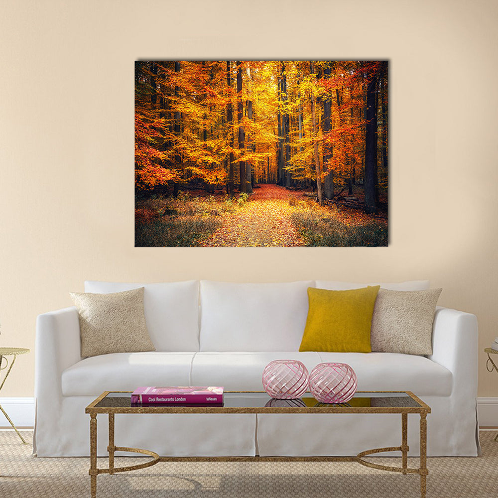 Pathway in the autumn park Multi panel canvas wall art