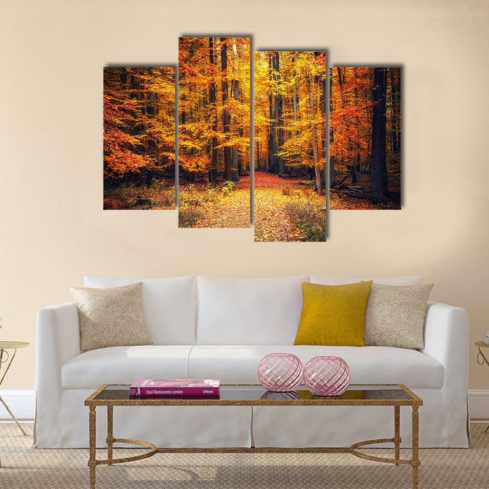 Pathway in the autumn park Multi panel canvas wall art