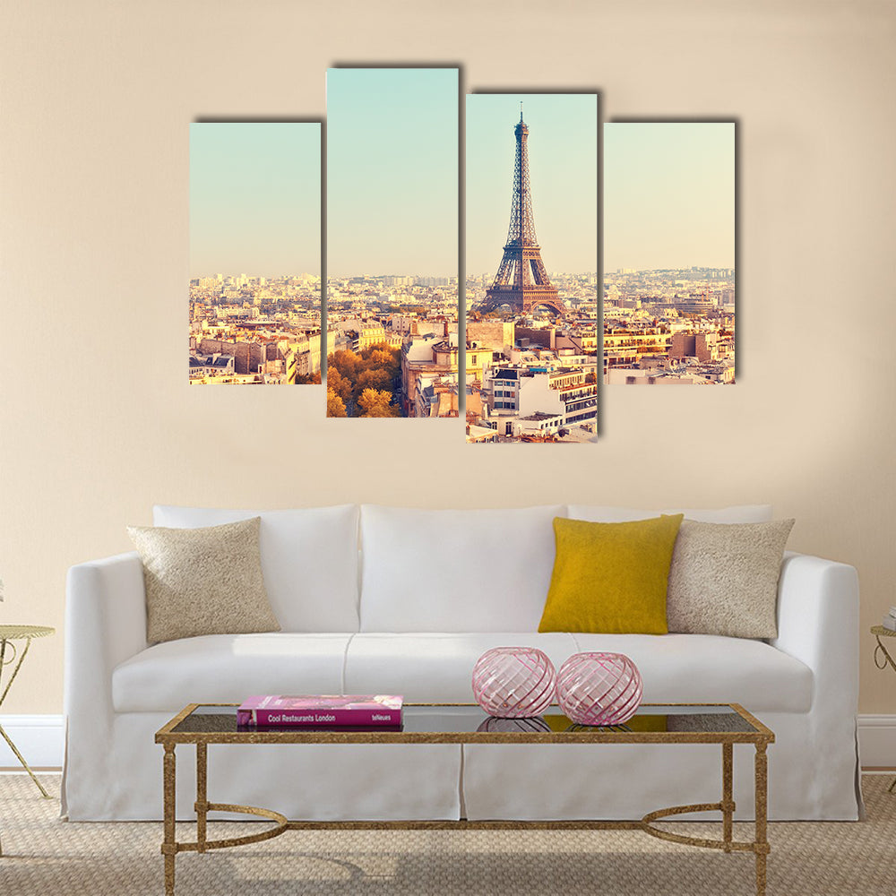 View on Eiffel tower at sunset, Paris, France Multi panel canvas wall art