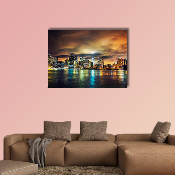 View of Manhattan at sunset, New York City multi panel canvas wall art