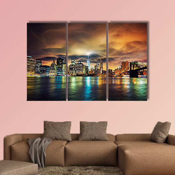 View of Manhattan at sunset, New York City multi panel canvas wall art