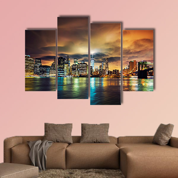 View of Manhattan at sunset, New York City multi panel canvas wall art
