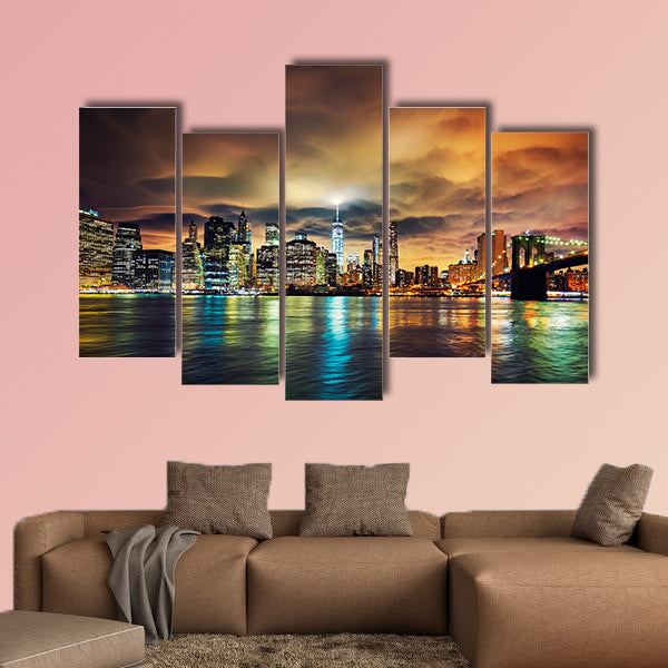 View of Manhattan at sunset, New York City multi panel canvas wall art