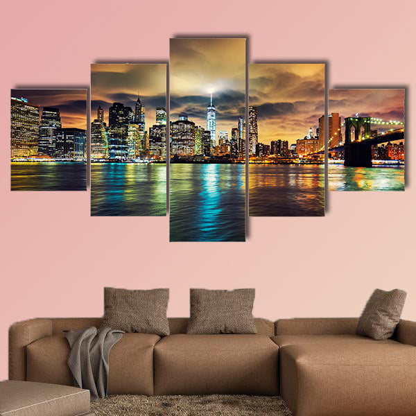 View of Manhattan at sunset, New York City multi panel canvas wall art