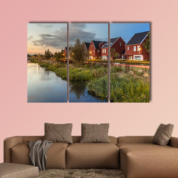 Long exposure night shot of a Street in Netherlands multi panel canvas wall art