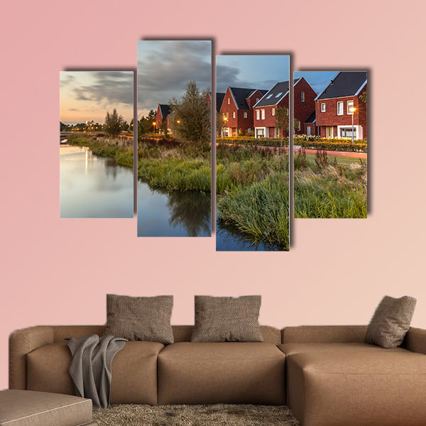 Long exposure night shot of a Street in Netherlands multi panel canvas wall art