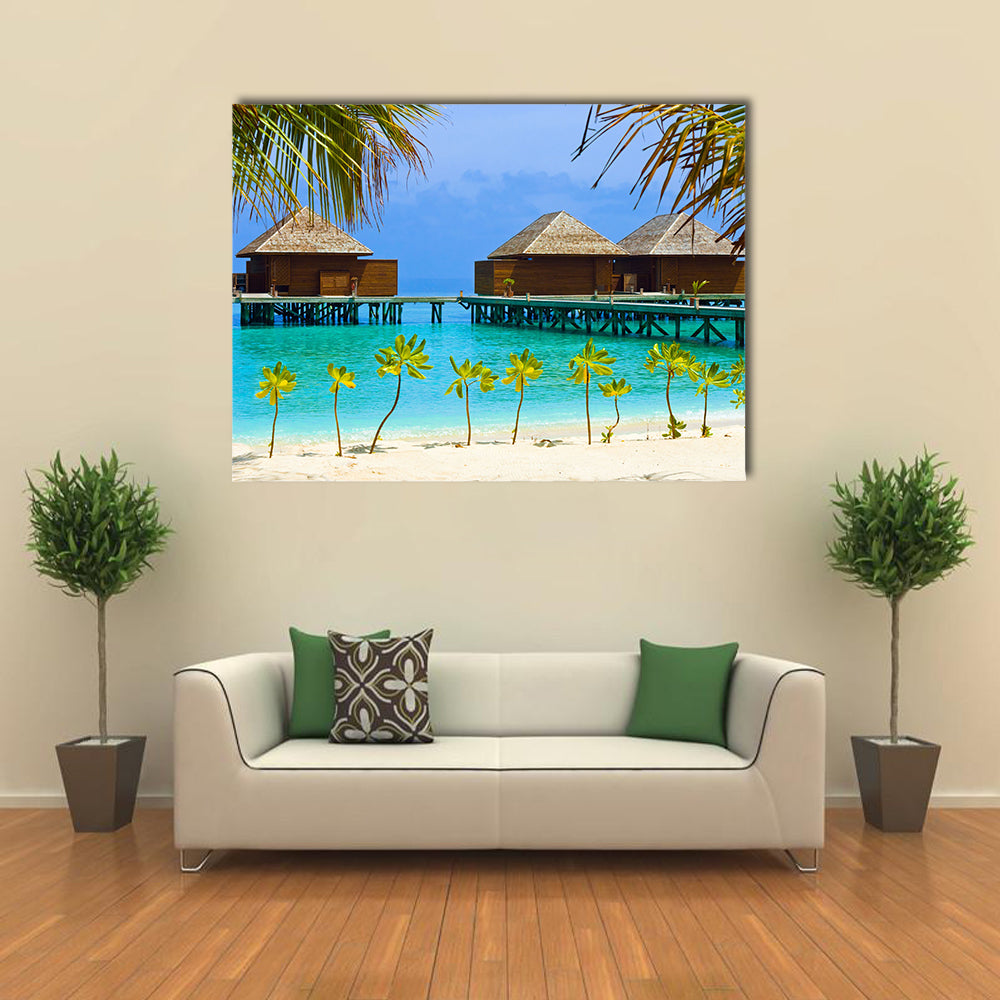 The Water Bungalows On A Tropical Island, Maldives, Multi Panel Canvas Wall Art