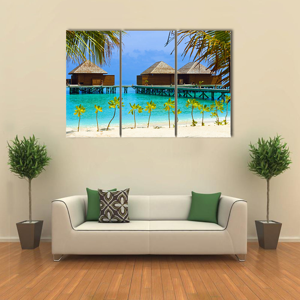 The Water Bungalows On A Tropical Island, Maldives, Multi Panel Canvas Wall Art