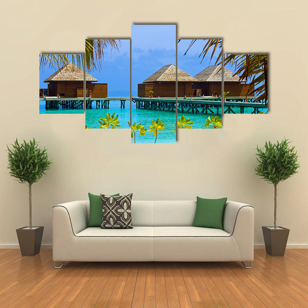 The Water Bungalows On A Tropical Island, Maldives, Multi Panel Canvas Wall Art