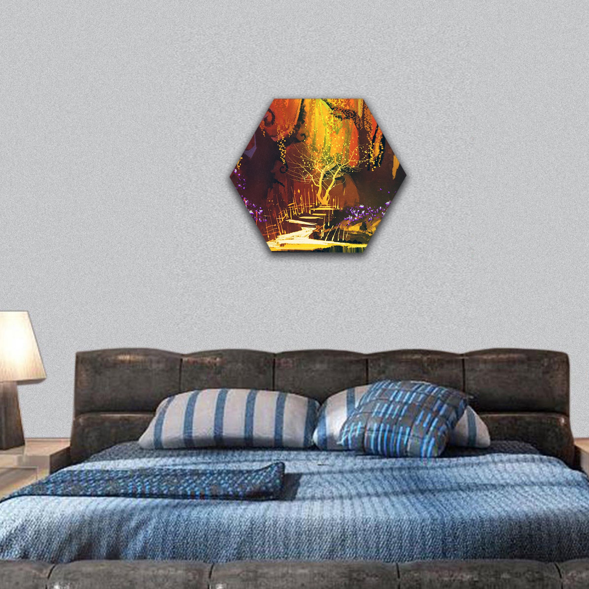 Fantasy forest,illustration painting  hexagonal canvas wall art