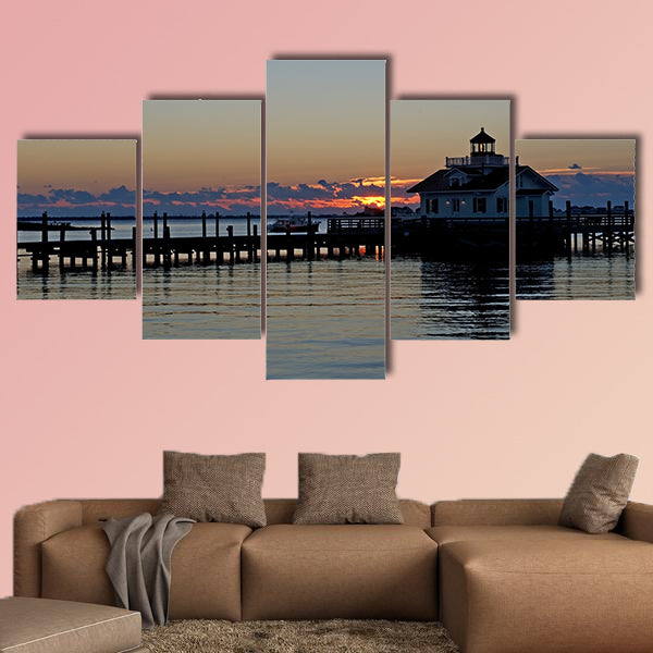 Roanoke Marshes Lighthouse in Manteo, North Carolina, Multi panel canvas wall art