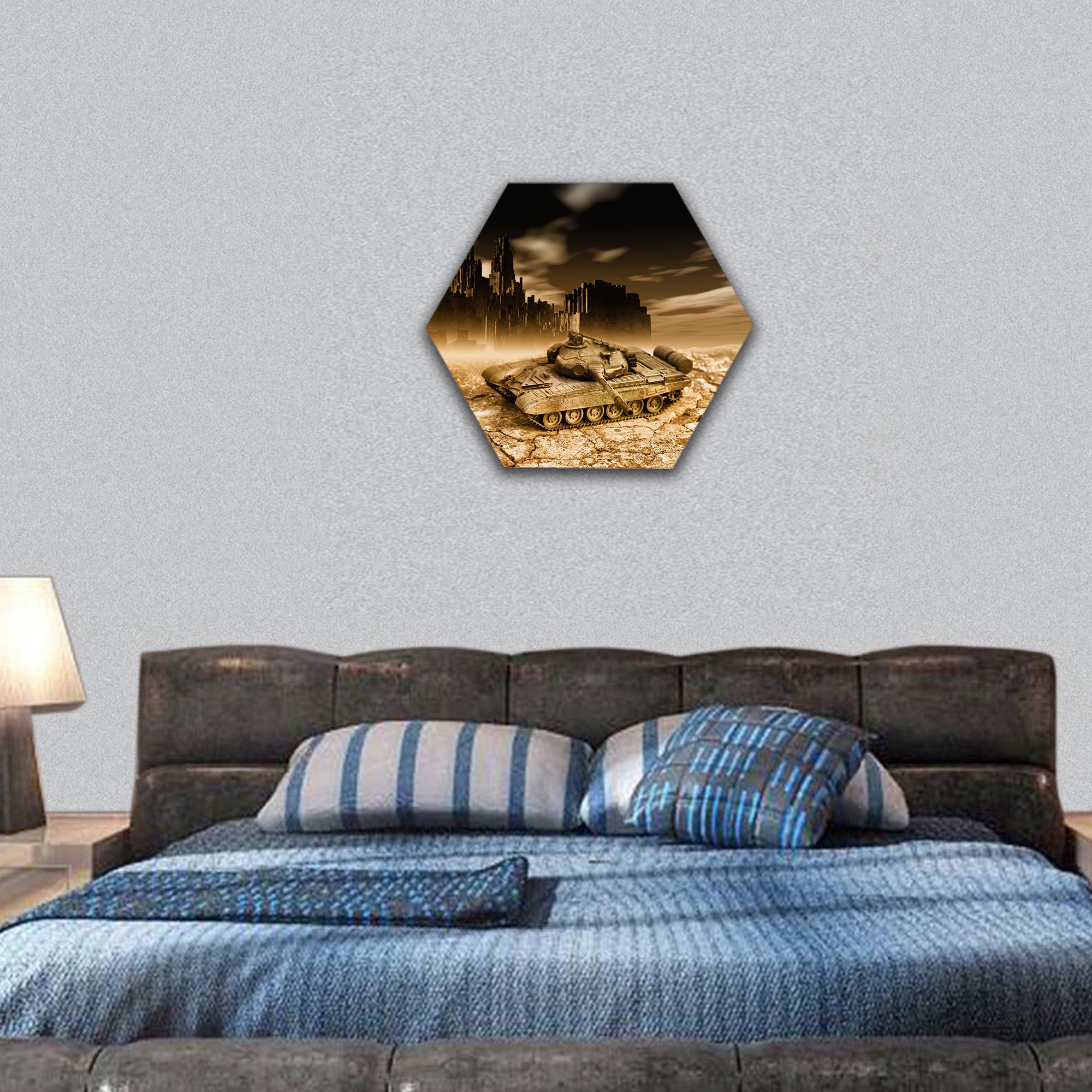 war and weapons hexagonal canvas wall art