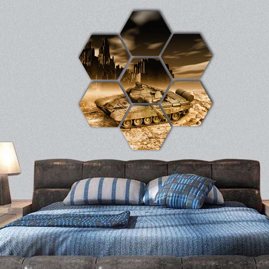 war and weapons hexagonal canvas wall art
