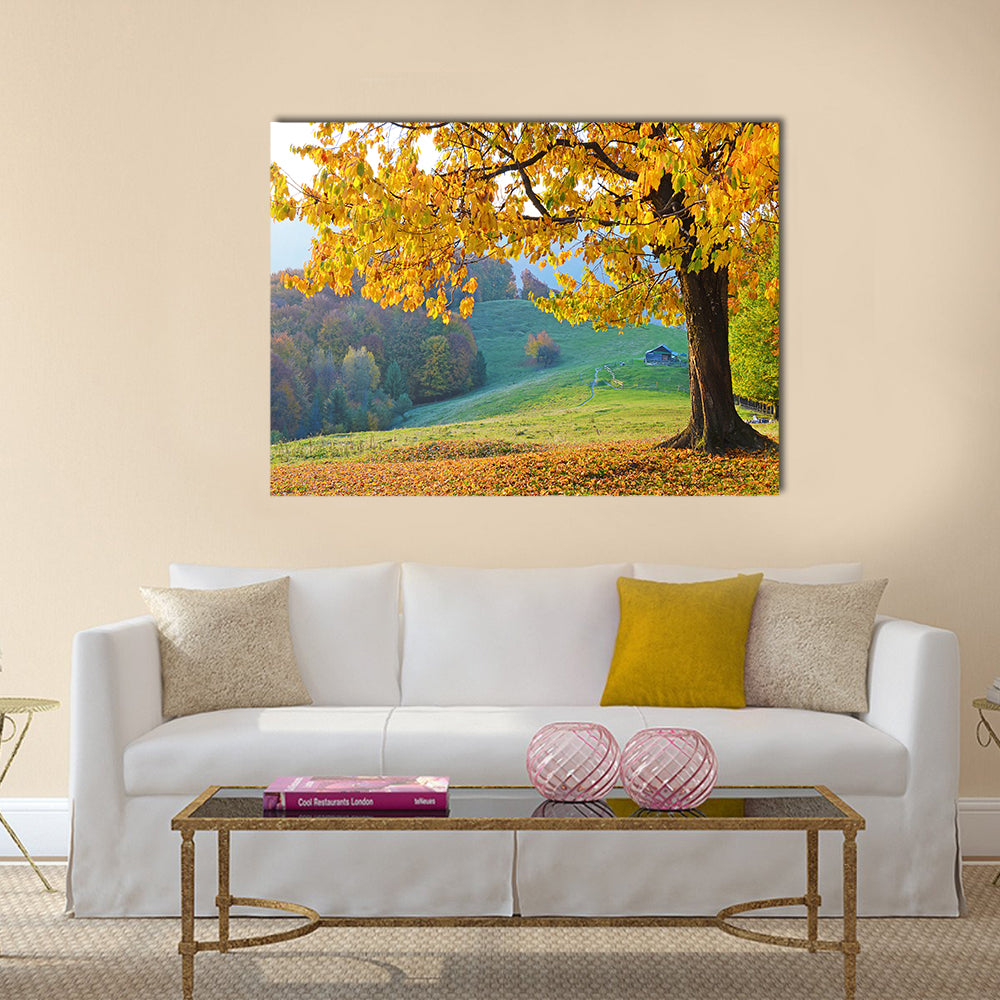 Beautiful landscape with magic autumn trees and fallen leaves Multi panel canvas wall art