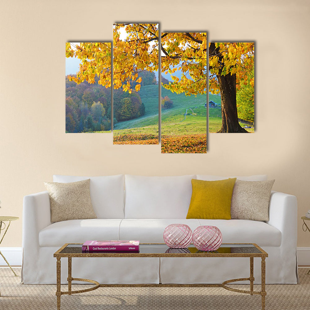 Beautiful landscape with magic autumn trees and fallen leaves Multi panel canvas wall art