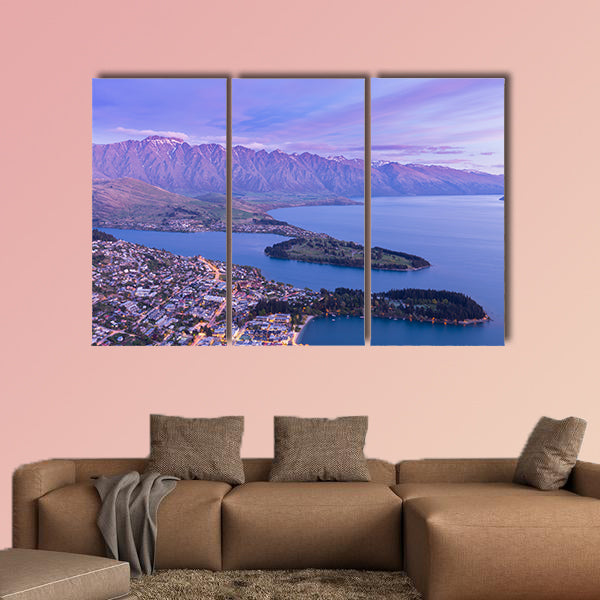 Queenstown aerial view at twilight New Zealand Multi panel canvas wall art