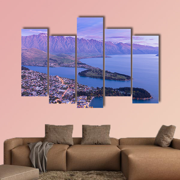 Queenstown aerial view at twilight New Zealand Multi panel canvas wall art