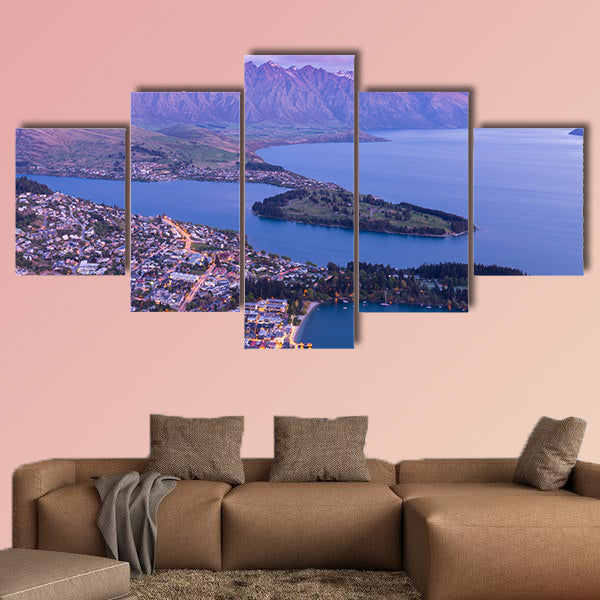 Queenstown aerial view at twilight New Zealand Multi panel canvas wall art