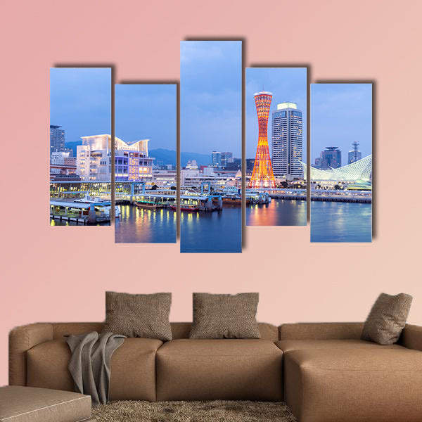 Skyline and Port of Kobe Tower Kansai, Japan multi panel canvas wall art