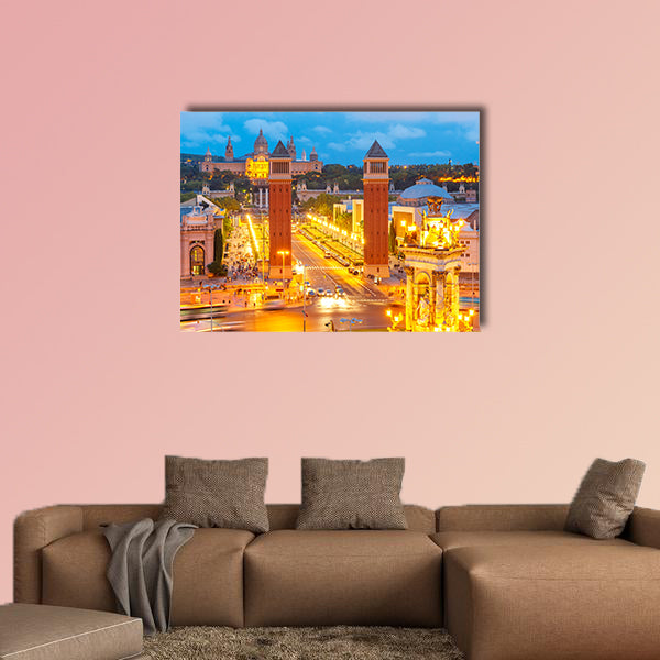 Aerial view of Venetian columns, National Art Museum and Placa Espany multi panel canvas wall art