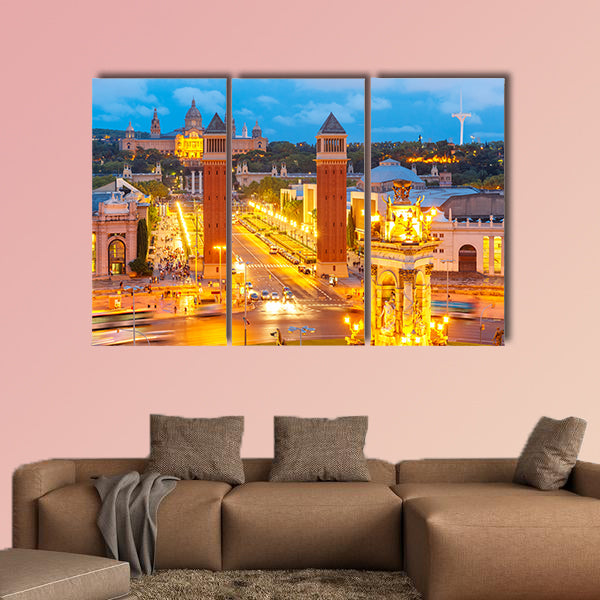Aerial view of Venetian columns, National Art Museum and Placa Espany multi panel canvas wall art
