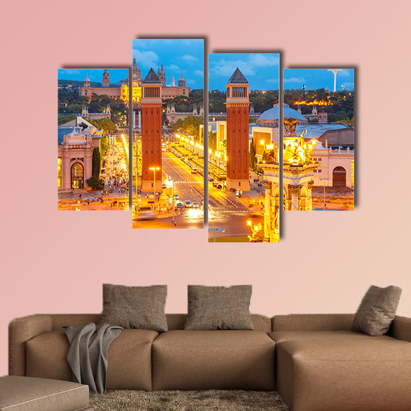 Aerial view of Venetian columns, National Art Museum and Placa Espany multi panel canvas wall art
