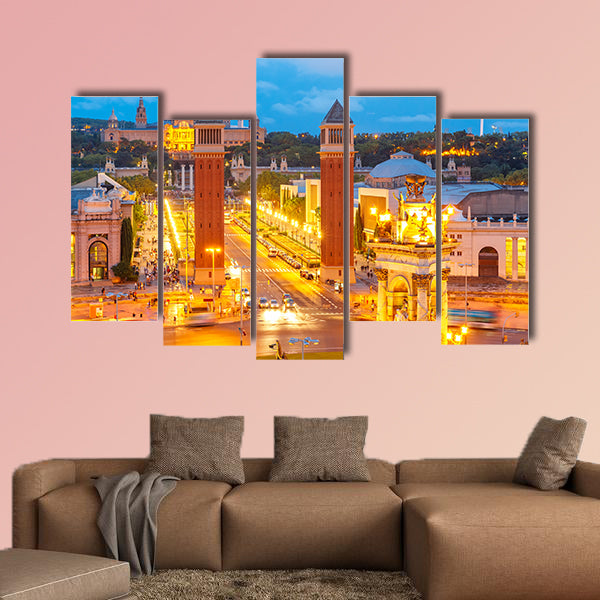 Aerial view of Venetian columns, National Art Museum and Placa Espany multi panel canvas wall art