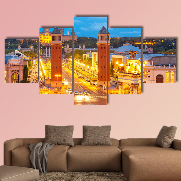 Aerial view of Venetian columns, National Art Museum and Placa Espany multi panel canvas wall art