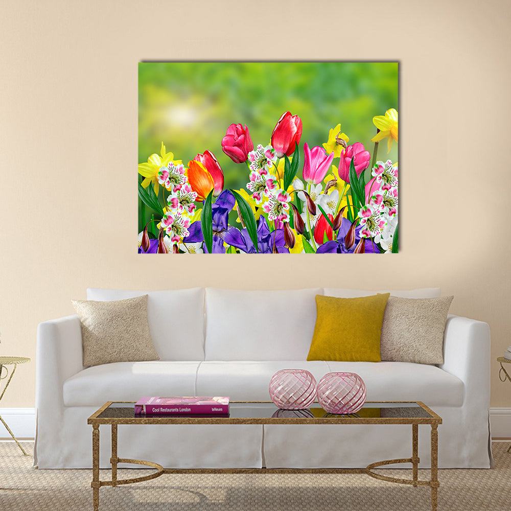Spring flowers daffodils and tulips Multi Panel Canvas Wall Art