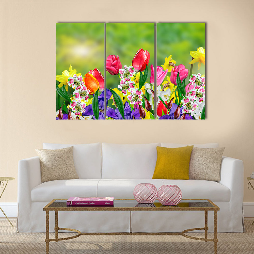 Spring flowers daffodils and tulips Multi Panel Canvas Wall Art