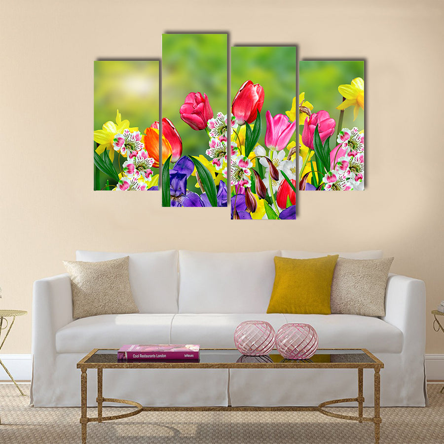 Spring flowers daffodils and tulips Multi Panel Canvas Wall Art