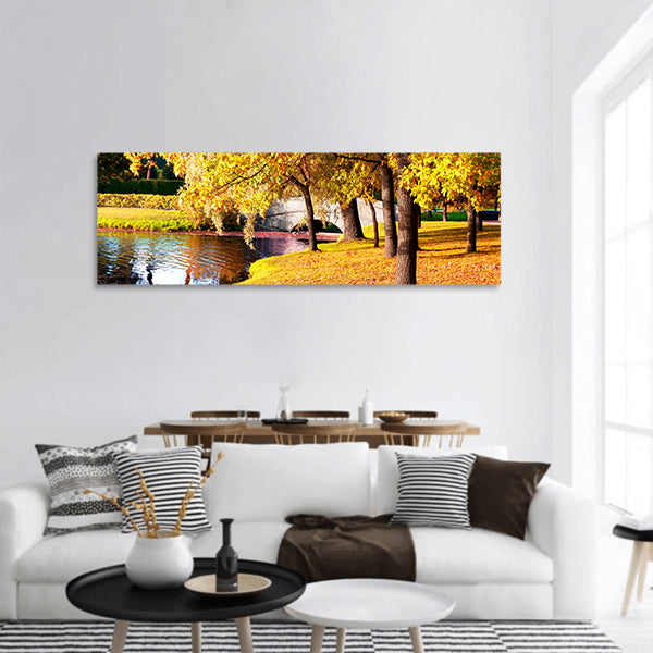 Beautiful autumn forest in park panoramic canvas wall art
