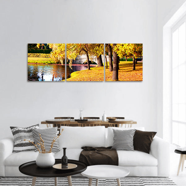 Beautiful autumn forest in park panoramic canvas wall art