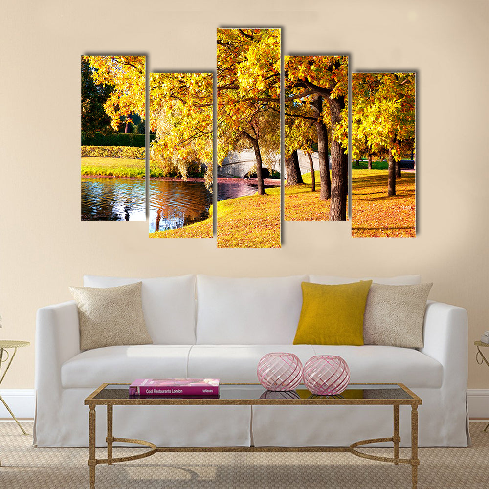 Beautiful autumn forest in park ' Pushkin Multi panel canvas wall art
