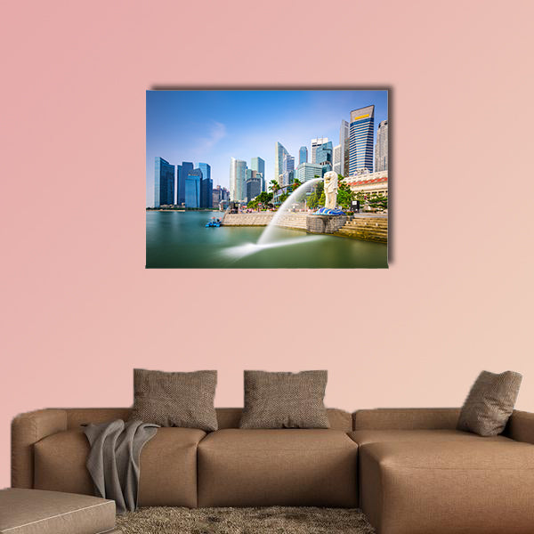 Singapore skyline at the Merlion fountain multi panel canvas wall art
