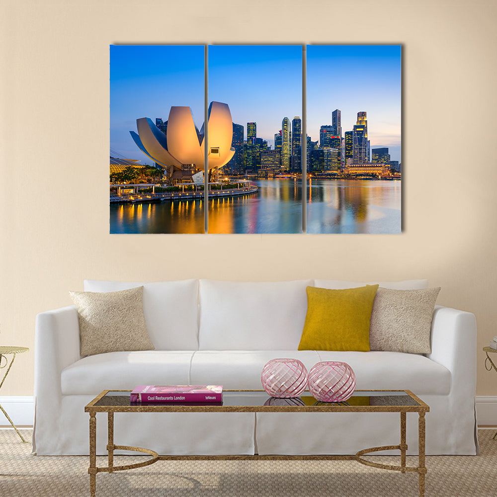 Singapore skyline at the Marina during twilight Multi panel canvas wall art