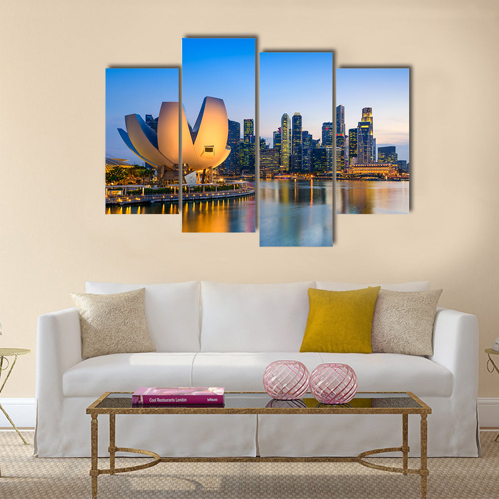 Singapore skyline at the Marina during twilight Multi panel canvas wall art