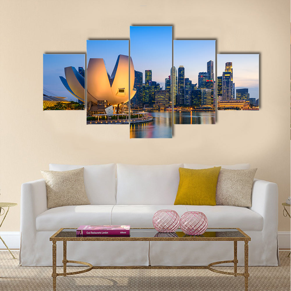 Singapore skyline at the Marina during twilight Multi panel canvas wall art